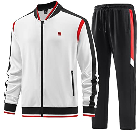 W JIANWANG Träningsoverall och joggingdräkt för herrar, sportdräkt för män, med långa ärmar och dragkedja, motionssportbyxor