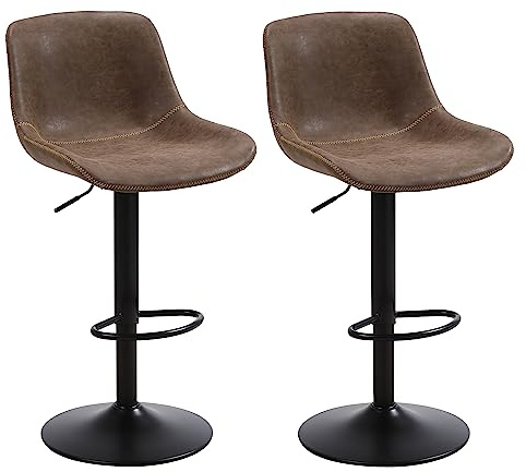 Ermnois Bar Stools Set of 2, Swivel Counter Height Barstools with Back, Adjustable Modern Bar Chairs, Tall Armless PU Leather Kitchen Island Stool, Brown