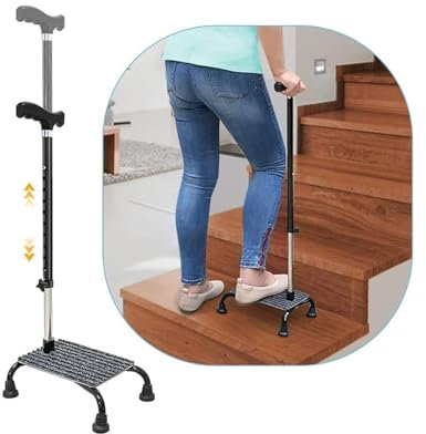 NEPPT Canne d'escalade d'escalier demi-marche pour personnes âgées - Bâtons de marche à 4 griffes - Siège réglable pour monter et descendre les escaliers - Dispositifs d'aide pour hommes, femmes et