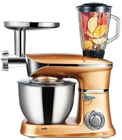 Mezclador De Alimentos Mezclador De Masa Procesador De Alimentos con Picadora De Carne, Exprimidor, 6.5 L MAX 1300W Mezclador De Pastel con Batidor, Gancho, Batidor (Color : Gold)