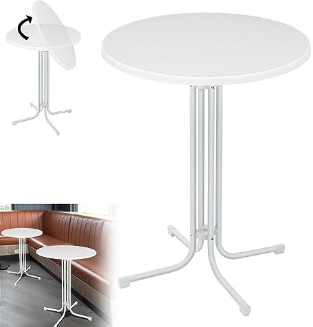 YZNAHRE Klappbarer Stehtisch Ø 80 cm, Bistrotisch Rund Klapptisch Wetterbeständig & Hitzebeständig Gartentisch Runder Partytisch 110 cm hoch, Weiß