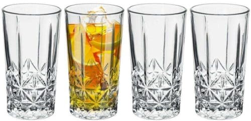 GEEZY Set of 4 Classic Glasses 300mL – Tall Transparent Drinking Tumblers for Gin, Spirits, Vodka, Water or Cocktail – Stylish Glassware Gift for Men – Durable, Dishwasher Safe Barware Set