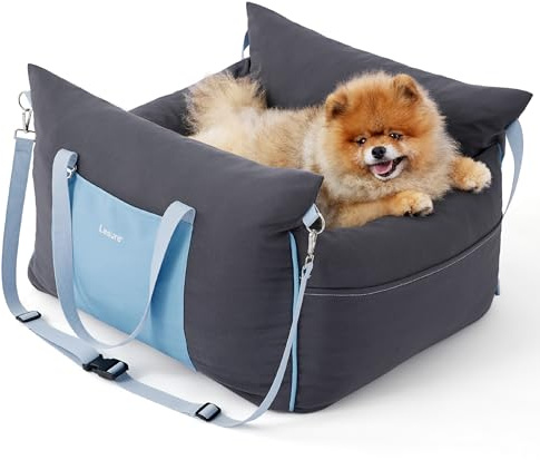 Lesure Asiento para Perros Pequeños en el Auto - Asiento Impermeable y Lavable para Perros, con Correa de Seguridad Ajustable y Relleno Grueso de Memory Foam, 58x56x33cm, Gris Oscuro