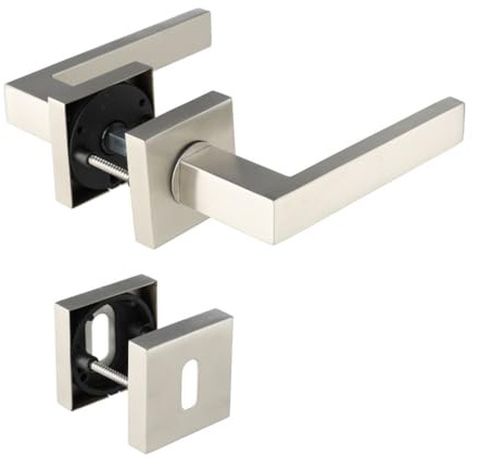 Aperit Tirador de puerta: manija de puerta de acero inoxidable con diseño de barba sobre rosetas cuadradas – Juego de manillas para puertas interiores – rectangular moderno 49.334.02