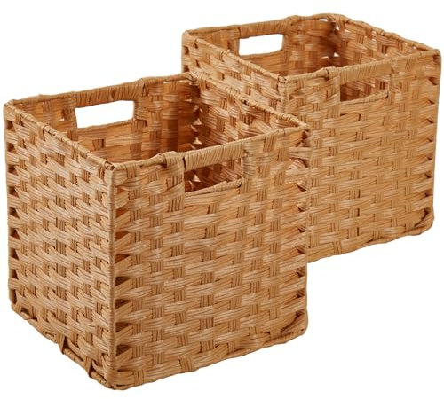 SOCOHOME Cube Storage Box,28x28x28cm Faux Rattan Storage Basket for Toy Clothes Shelf Nursery Closet Waterproof, Non-Mouldy(Beige, 2 Pack)