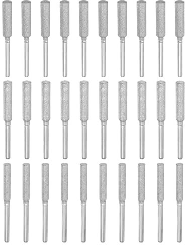 PATIKIL 30 Pcs Diamond Chainsaw Sharpener 3 Sizes High Hardness Sharpening Stone Polishing Chainsaw Sharpening Kit Grinding File Tool, Silver(5/32, 3/16, 7/32)