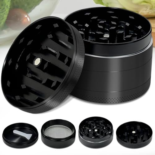 Grinder, Spezie Erbe Grinder 4 in 1 Trita Grinder Metallo 2(50mm), Spezie Macina Tritino con Strumenti di Pulizia per Macinare Erbe e Spezie, Essiccate, Pepe, Nero