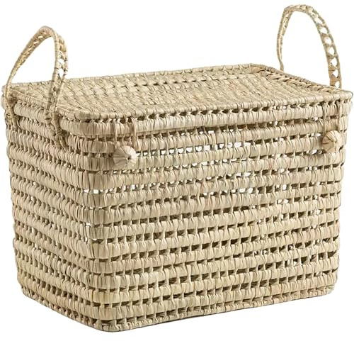 Bohome Living - Baúl de Almacenaje de Mimbre, Cesta Grande para Juguetes, Estilo Boho Chic, Decoración para Hogar (45 cm)