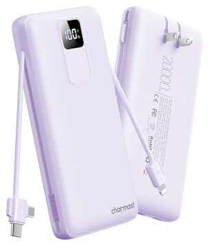charmast 20000mAh Portable Charger with Built-in Cables and AC Wall Plug