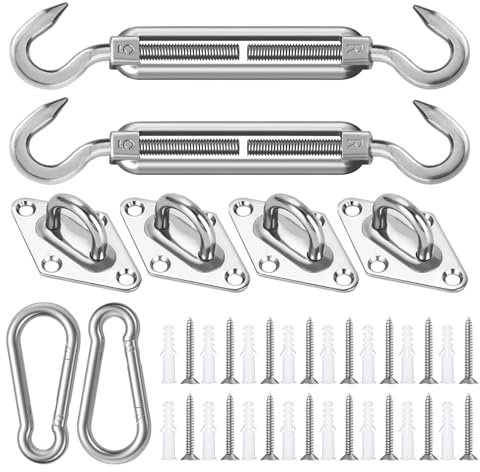 Kit di Fissaggio per Ombreggiante M5,Hardware in Acciaio Inox Ganci per Teli Ombreggiante,Ganci per Tende da Esterno Accessori per Vele Ombreggianti Triangolari e Quadrate Fissaggio a Vela