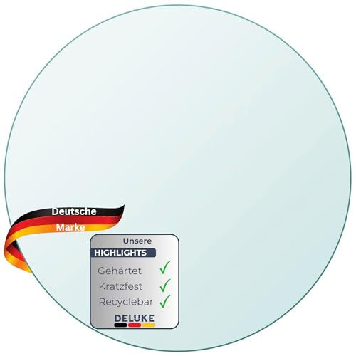 DELUKE® Tischplatte rund Ø 90 cm - Glas Gehärtet, 10 mm dick | Transparente Glasplatte rund, Ideal für DIY-Projekte, Glastische und als Kamin Glasplatte