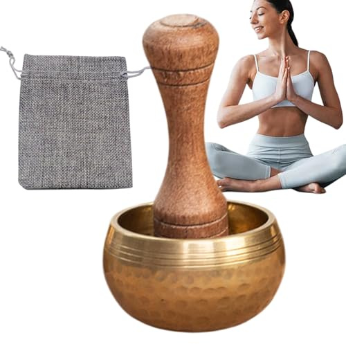 Klangskål – självreglerande klangskål set, handgjort soundskål | Tibetansk meditationskopp med träklubba, yogasång tillbehör för chakra-balans och