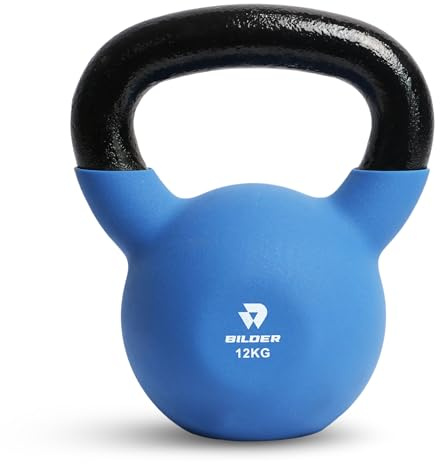 BILDER -Kettlebell 12 kg med ergonomiskt och halkfritt handtag, Gjutjärnsvikter med neoprenbeläggning, perfekt för träning och konditionsträning, konditionsträning för hemmet