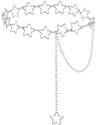 Waist Chain, Silver Star Waist Chain Belt Adjustable Link Belt Metal Waists Chains Women Fashion Accessory for Dresses Skirts Jeans Women Girls Ladies