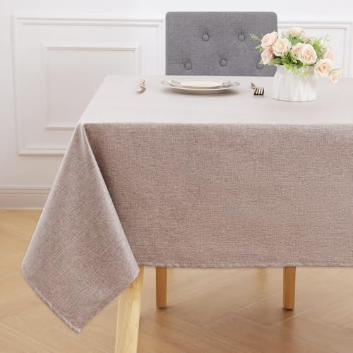 smiry Rectangular Table Cloth Wipe Clean 140x300 cm, Linen | Wipeable Water Resistant Linen Tablecloth, Fabric Washable Dining Table Cover for Kitchen Indoor Outdoor