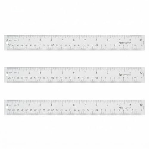 Westcott Acrylic Clear Rulers Set, Easy-to-Read Markings, Scratch-Resistant Design, Raised Beveled Edges, for Crafting, Office, Classroom, Back to School, School Supplies, 12-Inch, 3 Pack