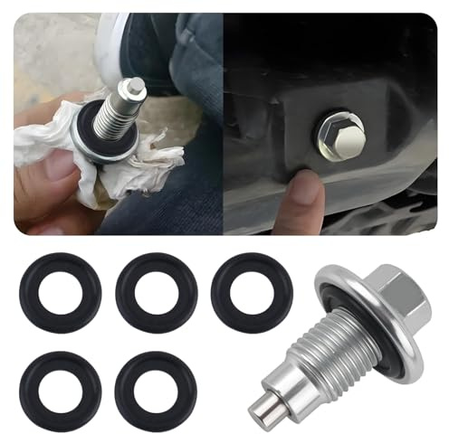 M14*1.5 Car Magnetic Oil Drain Plug with 5PCS Oil Drain Plug Gasket OEM#09247-14027,Sturdy Magnetic Oils Pan Drains Plugs Compatible with GMC Honda Ford,Essential Car Oils Plugs Bolt (Magnetic M14)