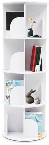 JUUTALK Libreria girevole a 360°, 4 livelli, 16 scomparti rotanti, torre di libri autoportante, libreria per bambini, per soggiorno, camera da letto, ufficio, cameretta dei bambini, bianco