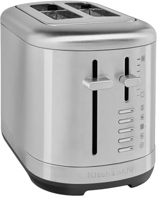 KitchenAid 5KMT2109ESX Toaster 2 Scheiben, extra breite Schlitze für Bagels & dickes Brot, 7 Bräunungsstufen, Warmhaltefunktion, Auftauen & Aufwärmen, Ganzmetallgehäuse, 900W, Retro-Design, Edelstahl