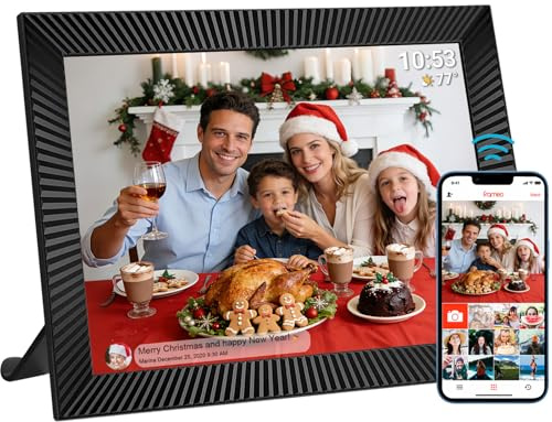 Frameo - Cornice fotografica digitale - WiFi - 10,1 - Con memoria da 32 GB - Schermo IPS touch 1280 x 800 - Sensore di movimento e rotazione automatica - Condivisione istantanea di foto/video tramite