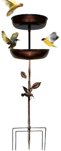 Fuente para Pájaros de Exterior - y Bebedero Vintage de Doble Capa para Aves,Baño Para Aves Al Aire Libre Con Base De Estaca De 5 Puntas,para Gorrión y Petirrojo en Exterior Jardín Patio Balcón Porche