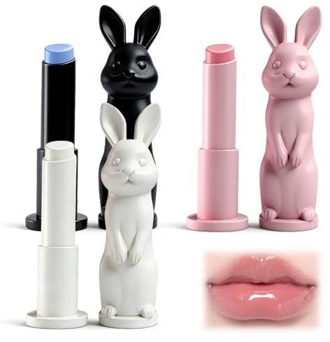 Juego de 3 bálsamos labiales, bálsamo labial calmante y nutritivo de larga duración, para el cuidado de los labios con sabor a fruta, un lindo regalo con forma de conejito para novia/esposa