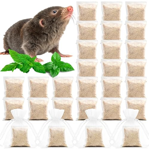 Mole Repellent Outdoor Indoor - 24 Pcs Peppermint Oil Mole Deterrent with Textile Pouch for Easy Hanging, Long Lasting Pest Deterrents Dark Green Balls for Gardens, Lawns & Yards