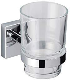 Croydex QM441841 Flexi-Fix Chester Tumbler & Holder, 96 x 68 x 106mm, Chrome/Clear