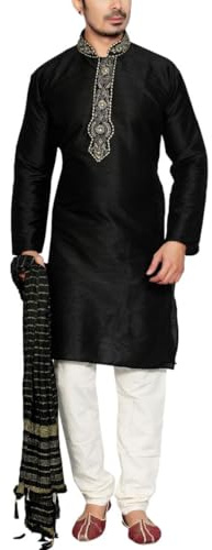 Sonisha MKP9005 Men's Black Kurta Pajama Set Wedding Kurta Pyjama Indian Party Suit (46)