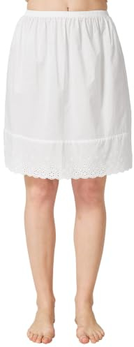 BEAUTELICATE Femme Jupon Pur Coton sous Jupe sous Robe avec Dentelle Fond De Jupe Léger Frais De Fille Été Court Mi-Long Midi Longue Blanc Ivoire