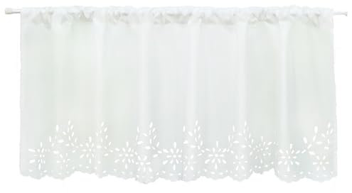 Joyswahl Küchen Scheibengardine Voile Bistrogardine mit Lasercut-Muster »Carmen« Stangendurchzug Gardine Stores HxB 30x90cm Weiß 1er Pack