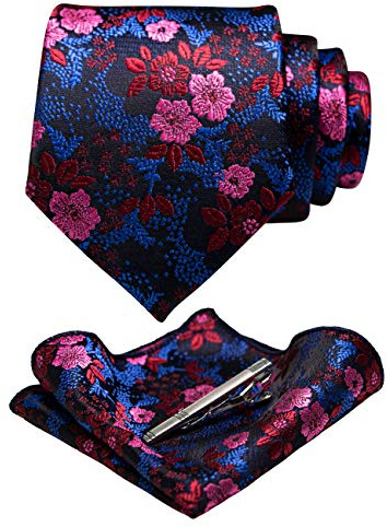 RBOCOTT Floral Tie Silk Necktie and Pocket Square,Tie clip set for Men(2)