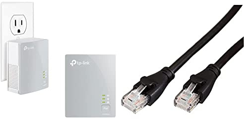 TP-Link AV600 Powerline Ethernet Adapter - Plug&Play, Power Saving, Nano Powerline Adapter(Tl-PA4010 Kit) with AmazonBasics RJ45 Cat-6 Ethernet Patch Internet Cable - 10 Feet (3 Meters) Bundle