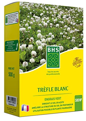 BHS Trefle Blanc - Favorise la biodiversité - S’adapte à tous types de sols - 500g - 500 m² - Résiste au piétinement TRE500