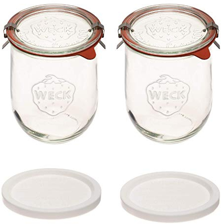Weck Tarros de tulipán de 1 litro, tarros grandes de masa madre con boca ancha, tapas de vidrio y tapas para mantener fresca, adecuados para enlatar y almacenar (paquete de 2)