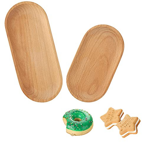 Colrid 2 Piezas Bandeja de Madera, 2 Tamaños Plato Llano de Madera, Platos para Velas, Oval, Madera de Haya Maciza, Sin Laca ni Cera, Pulida a Mano, para Decoración del Hogar, Postre, Galleta, Pan