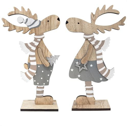 com-four® 2X Dekorativer Aufsteller für Weihnachten - Rentier aus Holz zum Hinstellen - Christmas Aufsteller zum Dekorieren und Verschenken (XXL Rentier - blau + Silber)