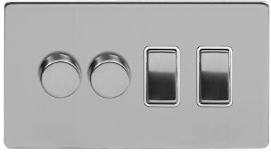 Soho Lighting Brushed Chrome 4 Gang Switch with 2 Dimmers (2x150W LED Dimmer 2x20A Switch)