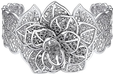 FOCALOOK Oberarmreif Damen Blumenarmband offener Armreif 45mm breit Kupfer Armspange Charm Armband Oberarmreif Schmuck Weißgold