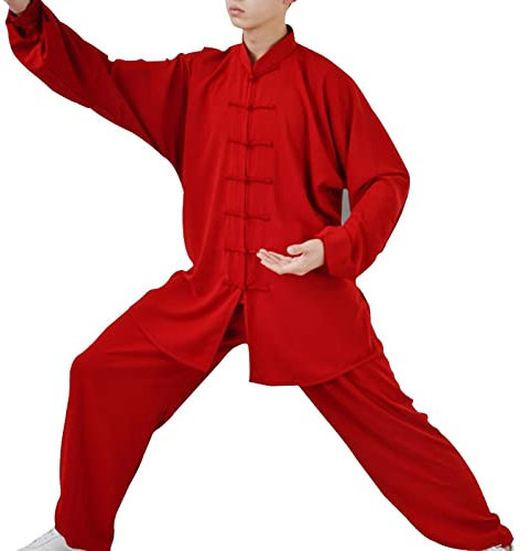 ZEDDG Tai Chi Anzug Damen Kampfkunst Anzug Herren Kung Fu Kleidung Taekwondo Uniform Chinesische Klassische Kampfkunst Tai Chi Wing Chun,Red-XXXL