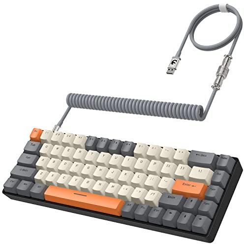 YINDIAO T8 60% Gaming-Tastatur,68 Tasten,Kompakte,Kabelgebundene,Mechanische Mini-Tastatur mit 18 Chroma-RGB-Hintergrundbeleuchtung,Blauer Schalter,USB-C-Spiraltastaturkabel,für PC,PS4-Dunkelgrau