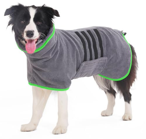 HezzLuv Bademantel für Hunde, Microtuch aus Mikrofaser für Mittelgroße und größere Tiere - Grau, Schnelles Trocknen, Super Saugfähig, perfekt für Hunde und Katzen (Grün, XXL)