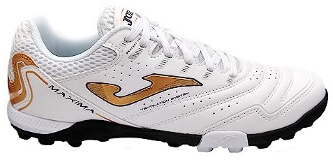 Joma Maxima Adult Turf Soccer Shoes – Men’s Lightweight Artificial Grass Cleats with High-Traction Rubber Outsole – Durable, Cushioned, Breathable Synthetic Soccer Footwear White/Bronze