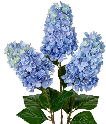Briful 3 flores artificiales de hortensias de color azul claro, 28.7 pulgadas de alto, flores artificiales de seda, tallo largo para arreglos florales, decoración del hogar, granja, oficina, hotel