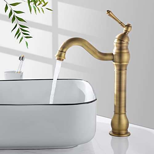 Namuoto Wasserhahn Bad Hoch Antik Messing Waschtischarmatur 360°Schwenkbar Einhebel Waschbecken Armatur Waschtischarmaturen Mischbatterie, Gebürstetes Gold
