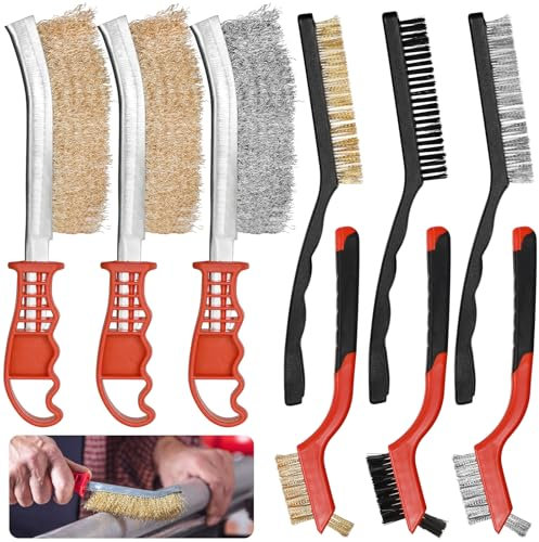 Sinofort 9 Piezas Cepillo Alambre, Cepillo de Alambre de Latón/ Acero Inoxidable/ Nailon, Para Limpiar Escoria de Soldadura Suciedad Grasa Óxido y Polvo