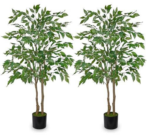 Arborus 2 st stora konstgjorda fikusväxter 120 cm höga falska fikusväxter inomhus fuskträd med svart kruka realistiska konstgjorda husväxter för vardagsrum sovrum balkong hörn kontorsdekor