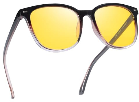 Myiaur Lunettes de vision nocturne pour femme - Lunettes polarisées anti-reflet pour conduite de nuit plus sûre - Verres jaunes carrés pour réduire l'éblouissement des phares