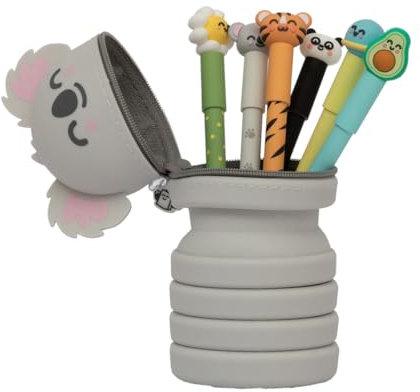 Mr. Wonderful - Set de 6 bolígrafos con tinta de borrable + estuche de silicona koala - Colores: azul, negro, verde, rojo, rosa y naranja