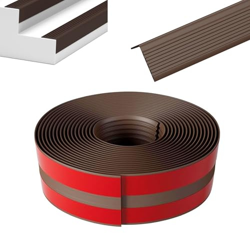 Stair Nosing Edge Profile, 2M/5M Self Adhesive Stair Nosing Strip, PVC L Shape Stair Edge Protection for Outdoor Indoor Stair (Brown, 5m X 7.3cm)